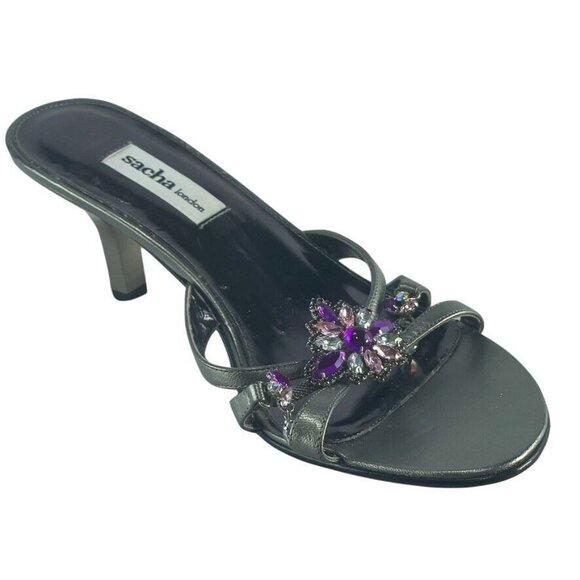 Sacha London Womens Metallic Heeled Sandals With Gemstone Embellishments Size 7 - Picture 5 of 11